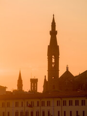 Fototapeta premium Italia, Toscana, Firenze, campanile della chiesa di Santa Croce al tramonto.