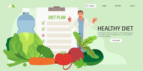 Dietitian online online consultation. Concept of healthy eating, personal diet or nutrition plan from dieting expert or online nutrition course or marathon for social media banner, web page, flyer.