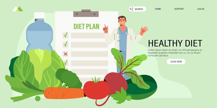 Dietitian Online Online Consultation. Concept Of Healthy Eating, Personal Diet Or Nutrition Plan From Dieting Expert Or Online Nutrition Course Or Marathon For Social Media Banner, Web Page, Flyer.