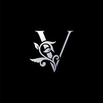 Monogram Initial Letter V Luxury Logo Icon, Vintage V Letter Logo Design Template