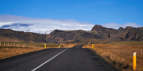 Iceland glacier landscape, road panorama beautiful islandic nature outdoor