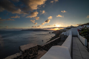 sunset over the sea oia village santorini