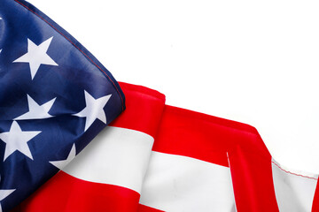 USA flag on a white background. United States. Concept Memorial Day, Independence Day, July 4th. Flat lay, top view