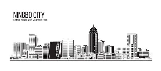 Fototapeta premium Cityscape Building Streszczenie Prosty kształt i nowoczesna sztuka w stylu Vector design - Ningbo city