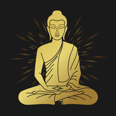 gold buddha sitting meditated sign and Halo light on black background vector design