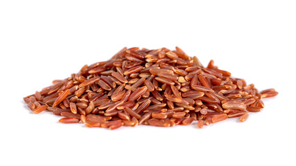Heap of red rice isolated on white background, food