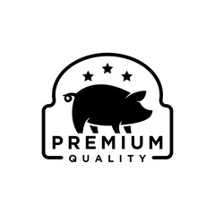 simple vintage premium label pig logo design