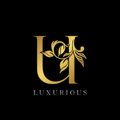 Golden Letter U Luxury Logo Icon, Vintage Gold E Letter Logo Design Template for luxury brand