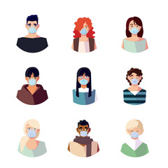 women and men with masks vector design