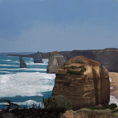 Creative digital painting of a beautiful beach