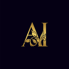 Golden Initial Letter A and I, AI Luxury Logo Icon, Vintage Gold Letter Logo Design