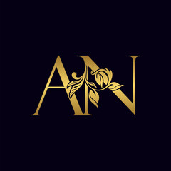 Golden Initial Letter A and N, AN Luxury Logo Icon, Vintage Gold Letter Logo Design