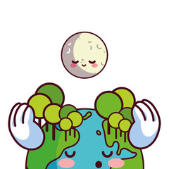 moon and earth happy accompanied