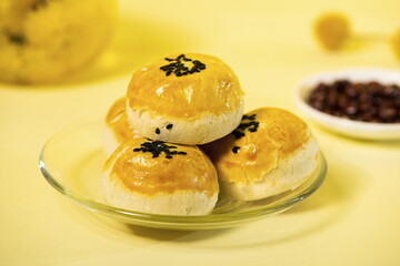 Homemade souffles in a clear glass dish