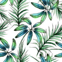 seamless pattern with leaves, palm, leaves, tropical leaves