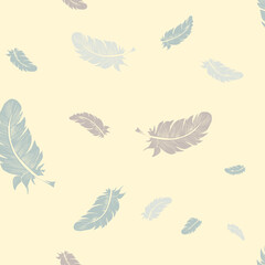 Half drop seamless pattern - soft yellow feather design