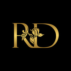 Golden Initial Letter R and D, RD Luxury Logo Icon, Vintage Gold Letter Logo