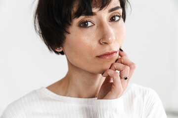 Portrait of an attractive short brunette haired woman
