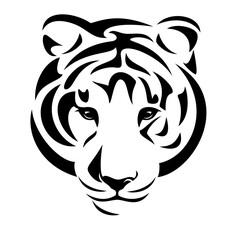 wild tiger (panthera tigris) looking forward - animal head black and white vector portrait design