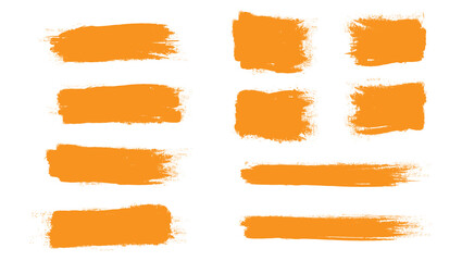 Orange brush stroke set isolated on white background.Trendy brush stroke vector for orange ink paint, grunge backdrop,dirt banner, watercolor design and dirty texture. Brush stroke vector illustration