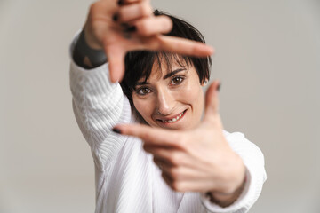 Portrait of an attractive short brunette haired woman