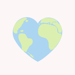 The Earth in heart shape vector isolated on light pink background