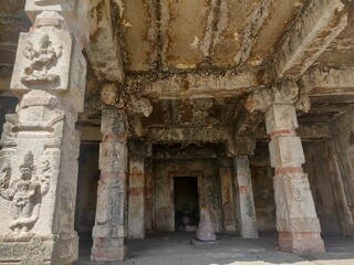 old stone , carvings , pillars , hampi tourism