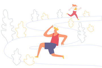 Running people. Outdoor sport activity, vector illustration