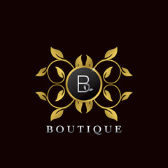 Golden B Letter Luxury Frame Boutique Initial Logo Icon, Elegance logo letter design template