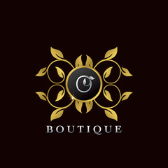 Golden O Letter Luxury Frame Boutique Initial Logo Icon, Elegance logo letter design template