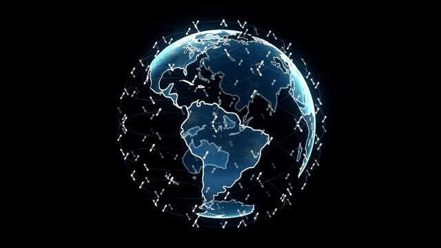 Digital earth data globe - abstract 3D rendering satellites starlink network connection the world. satellites create oneweb or skybridge surrounding planet conveying complexity big data flood the