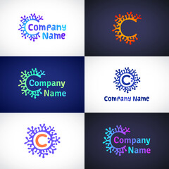 Coral logo, icon, emblem. Circle aquatic symbol. Letter C 