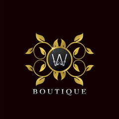 Golden W Letter Luxury Frame Boutique Initial Logo Icon, Elegance logo letter design template