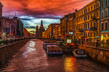Sunset in saint Petersburg, Russia - obrazy, fototapety, plakaty