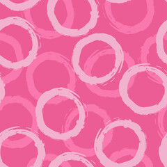 Seamless pattern with pink circles on bright pink background. Vector design for textile, backgrounds, clothes, wrapping paper, web sites and wallpaper. Fashion illustration seamless pattern.