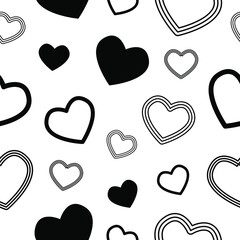 Black and white hearts. Seamless hearts pattern.
