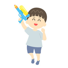 水鉄砲で遊ぶ少年のイラスト