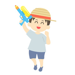 水鉄砲で遊ぶ少年のイラスト