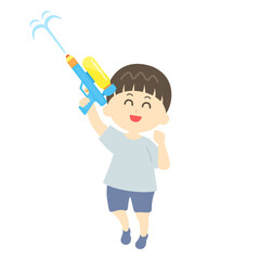 水鉄砲で遊ぶ少年のイラスト