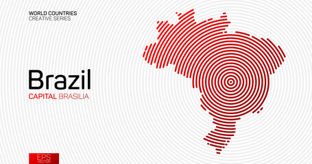 Abstract map of Brazil with red circle lines