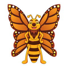 Cute butterfly cartoon posing on white background 