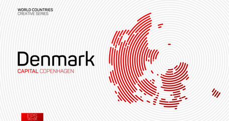 Abstract map of Denmark with red circle lines