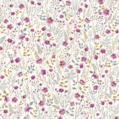 seamless floral pattern with pink meadow flowers