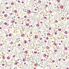 Fototapete Kleine Blumen Nahtloses Blumenmuster mit rosa Wiesenblumen