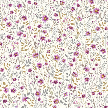 seamless floral pattern with pink meadow flowers