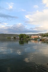 Fototapeta na wymiar Lake Aktas and Kenarbel Village.Cildir district of Ardahan City.