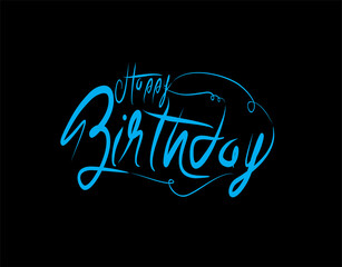 Happy Birthday Lettering Text on Black background in vector illustration