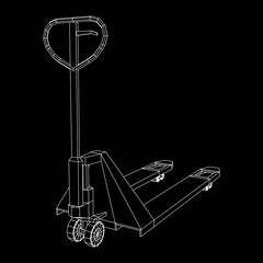 Hand pallet jack lift. Manual forklift. Logistics shipping concept. Wireframe low poly mesh vector illustration.