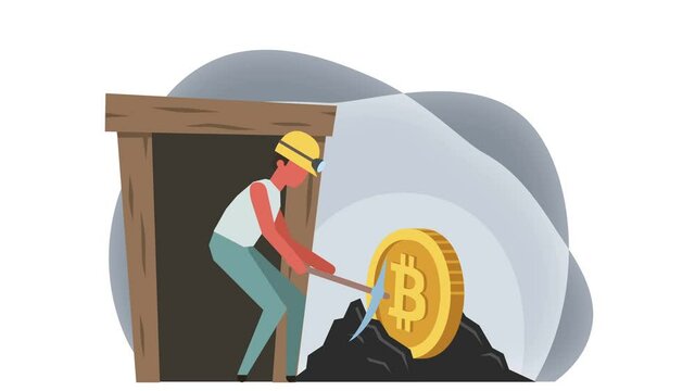Stick Figure Color Pictogram Man Character Bitcoin Mining Cartoon Animation