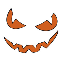 carved eyes, nose mouth, pumpkin carving, vector doodle element for halloween celebration in doodle style, color illustration